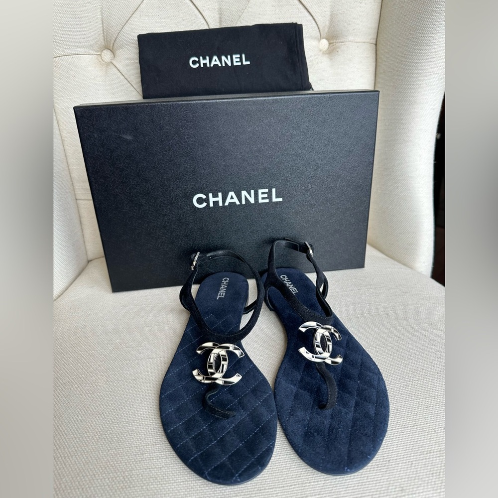 Navy Blue Chanel Sandals - Size 36